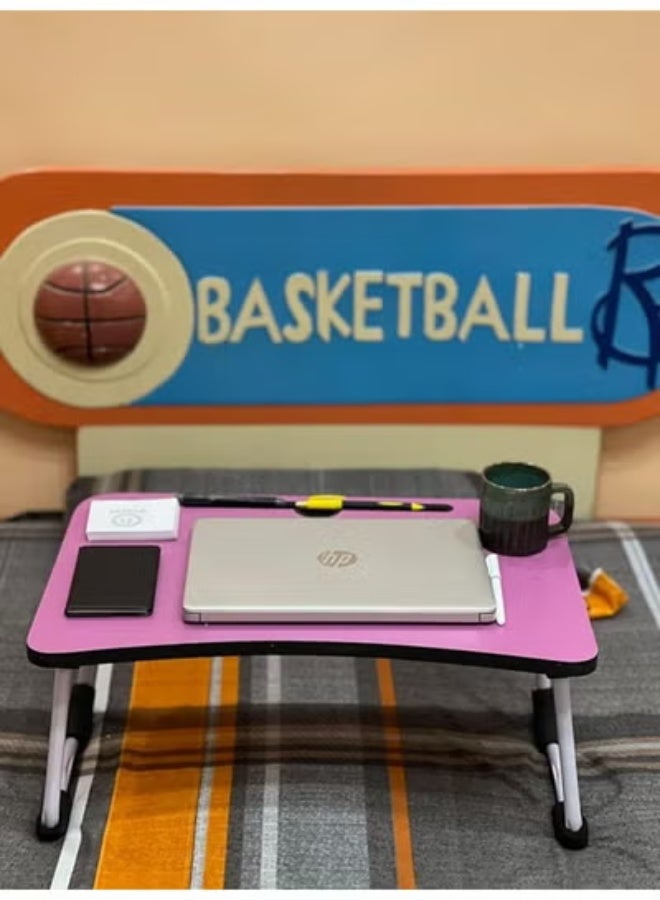 Multifunctional Foldable Laptop Table (60 x 40cm) – Portable Notebook Stand with Tablet & Cup Slots (Pink) - Image 3